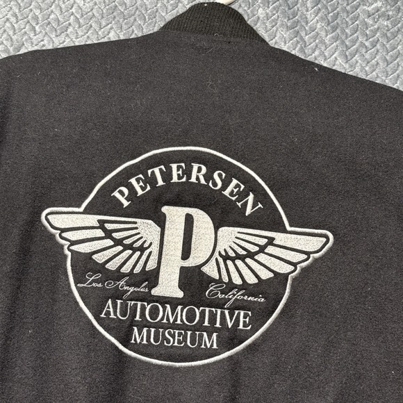 Petersen Automotive Museum Varsity‎ Jacket M Black Wool Leather Sleeves LA